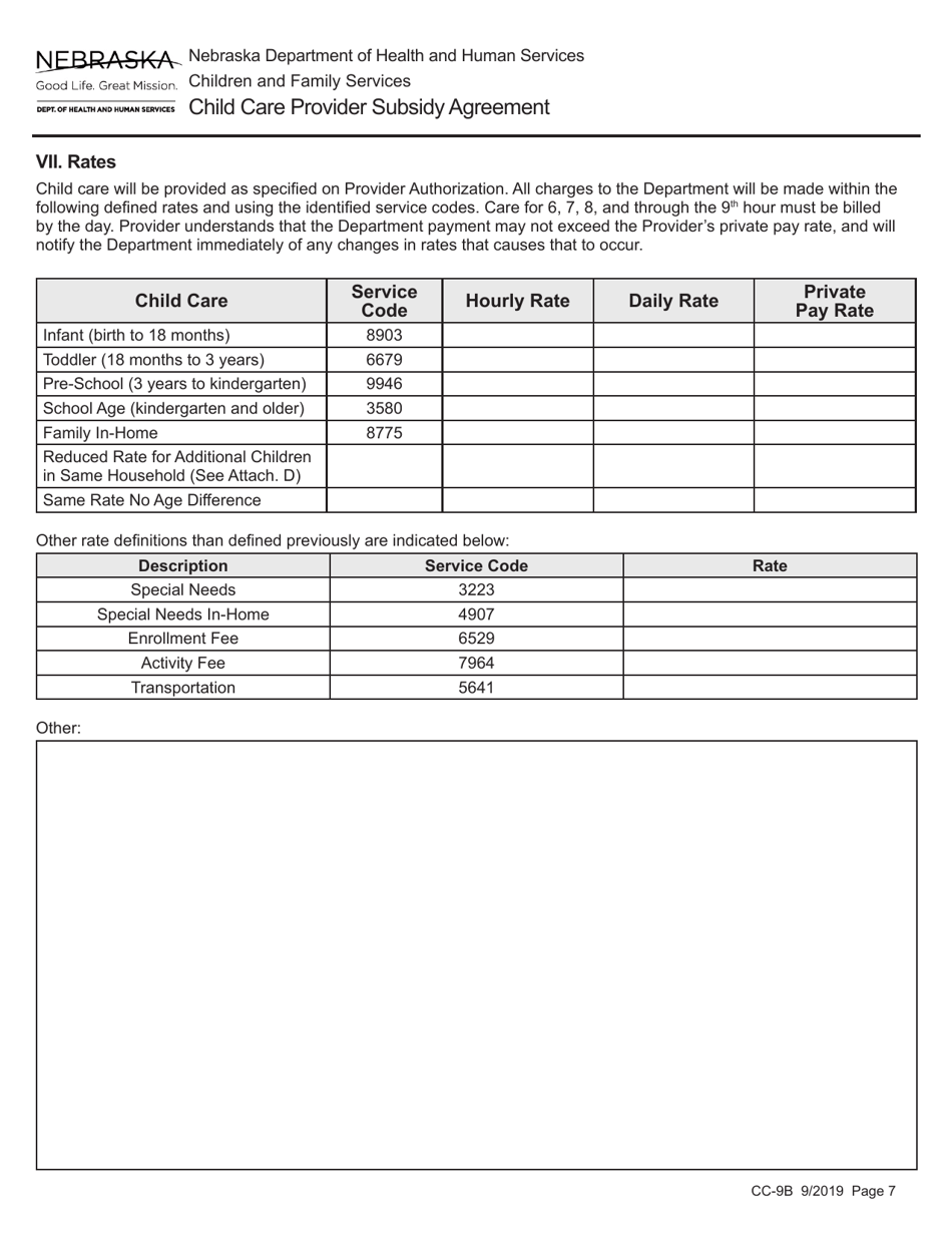 Form CC-9B Child Care Provider Subsidy Agreement - Nebraska, Page 7