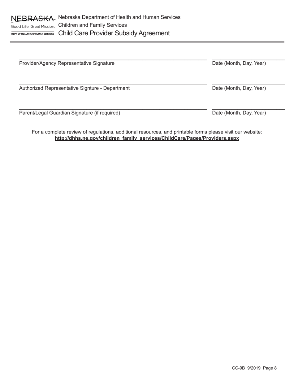 Form CC-9B Child Care Provider Subsidy Agreement - Nebraska, Page 8