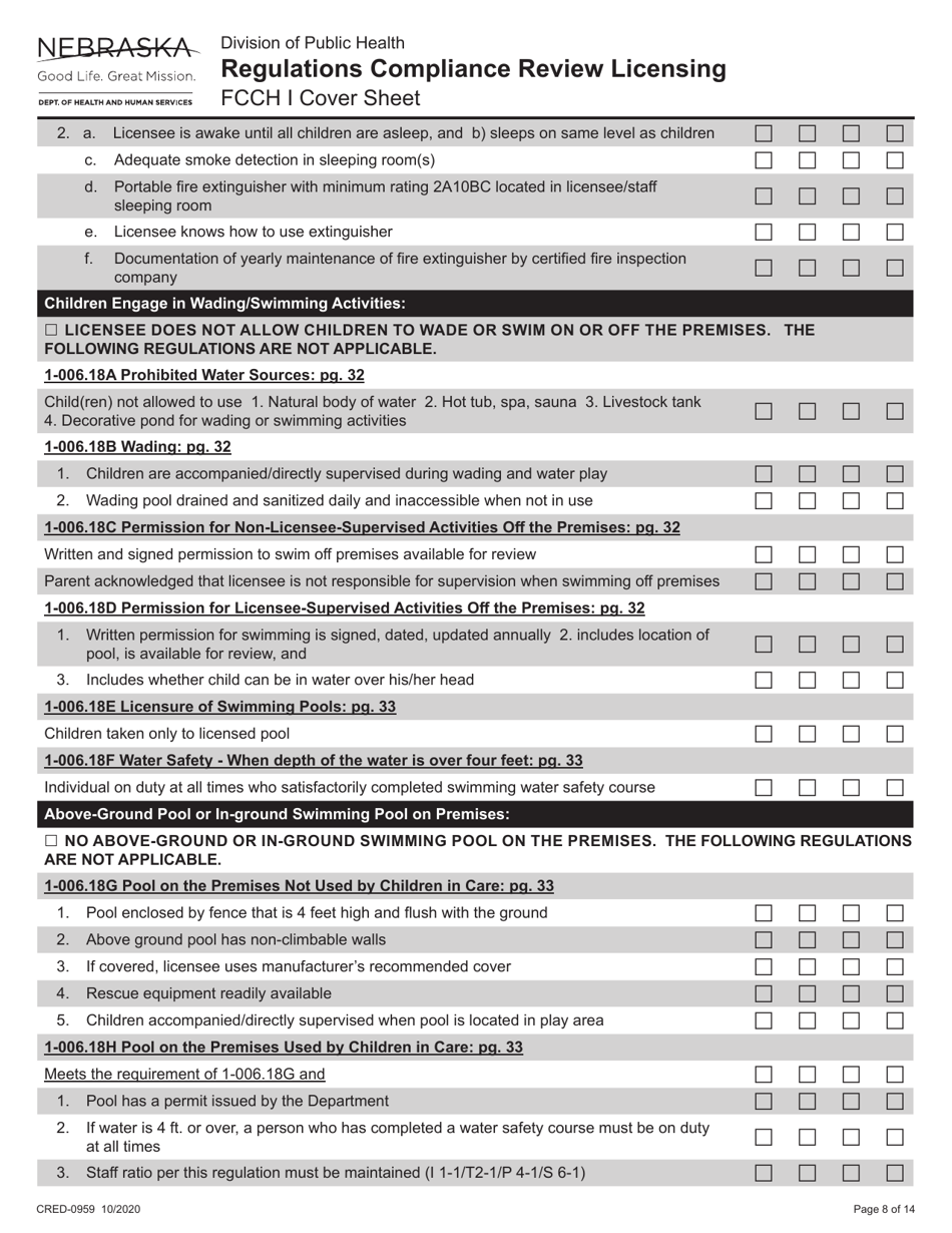 Form CRED-0959 Regulations Compliance Review Licensing - Fcch I Cover Sheet - Nebraska, Page 8
