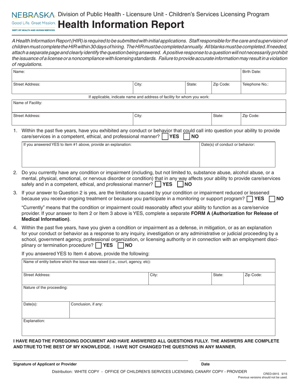 Form CRED0915 Fill Out, Sign Online and Download Fillable PDF