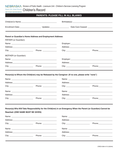 Form CRED-0364  Printable Pdf