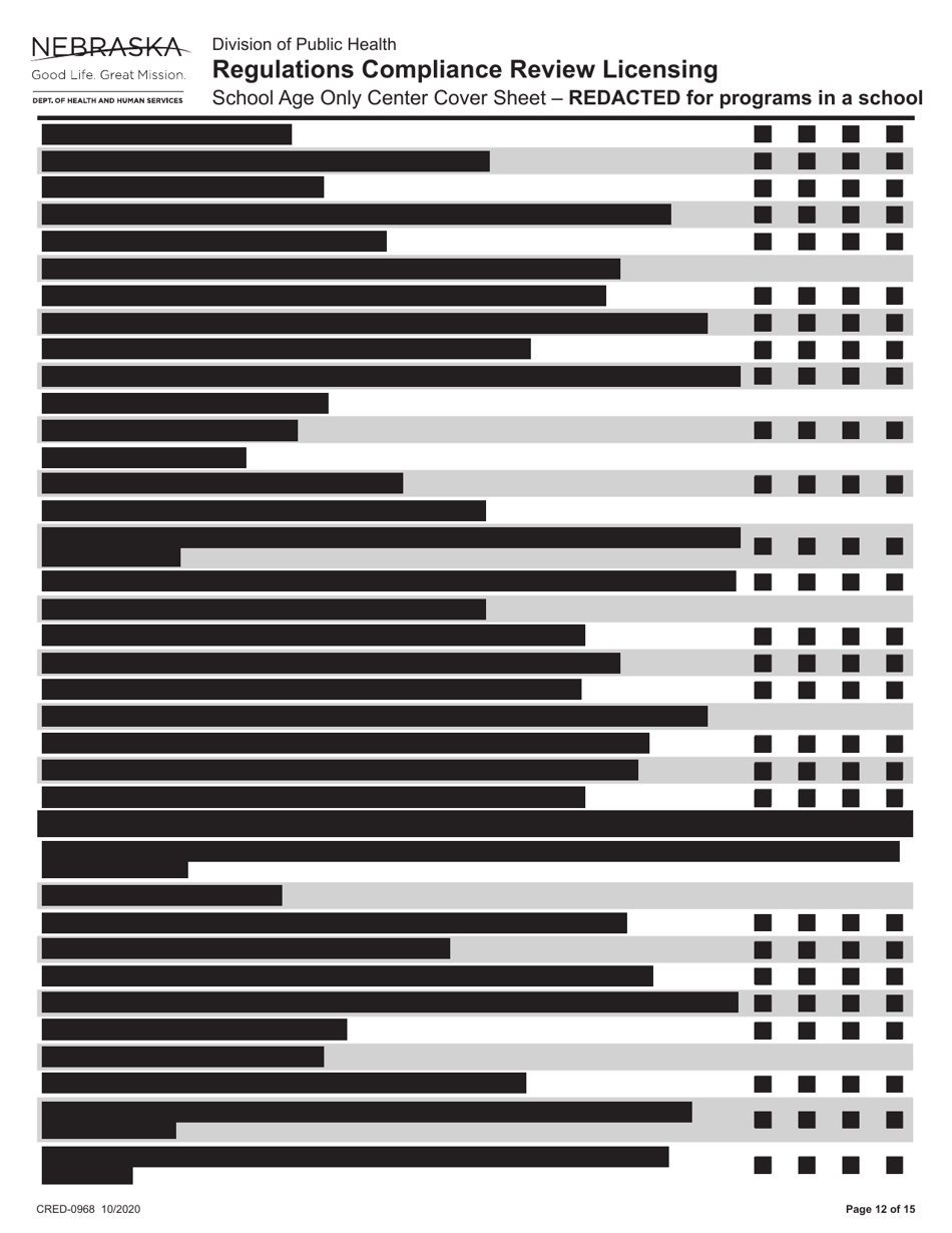 Form CRED-0968 Regulations Compliance Review Licensing - School Age Only Center Checklist With Cover Sheet - Reacted for Programs in a School - Nebraska, Page 12