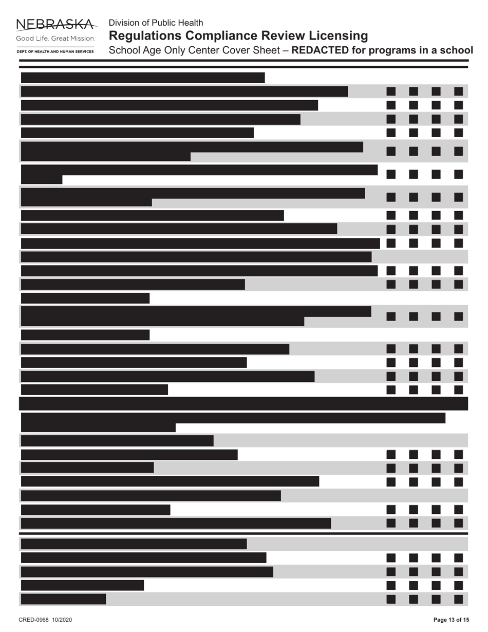 Form CRED-0968 Regulations Compliance Review Licensing - School Age Only Center Checklist With Cover Sheet - Reacted for Programs in a School - Nebraska, Page 13