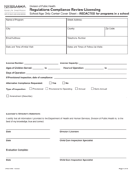 Form CRED-0968 Regulations Compliance Review Licensing - School Age Only Center Checklist With Cover Sheet - Reacted for Programs in a School - Nebraska