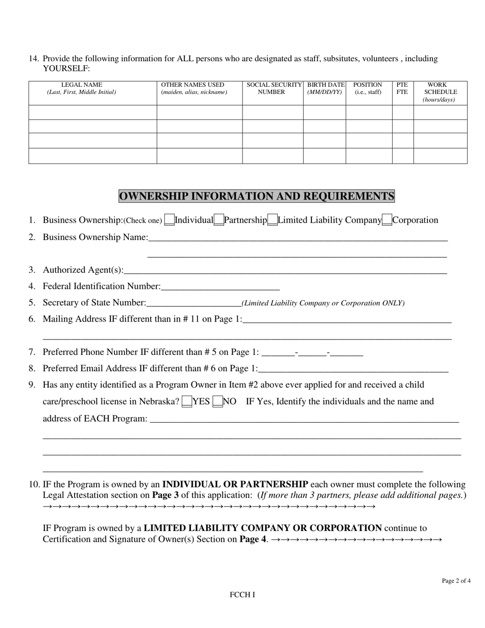 Application for a Family Child Care Home I License - Nebraska, Page 4