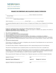 Document preview: Request for Temporary and Voluntary Cease of Operation - Nebraska