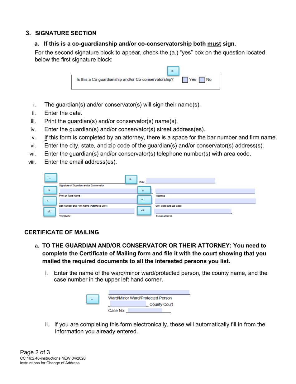 Instructions for Form CC16:2.46 Address Change Notification and Certificate of Mailing - Nebraska, Page 2