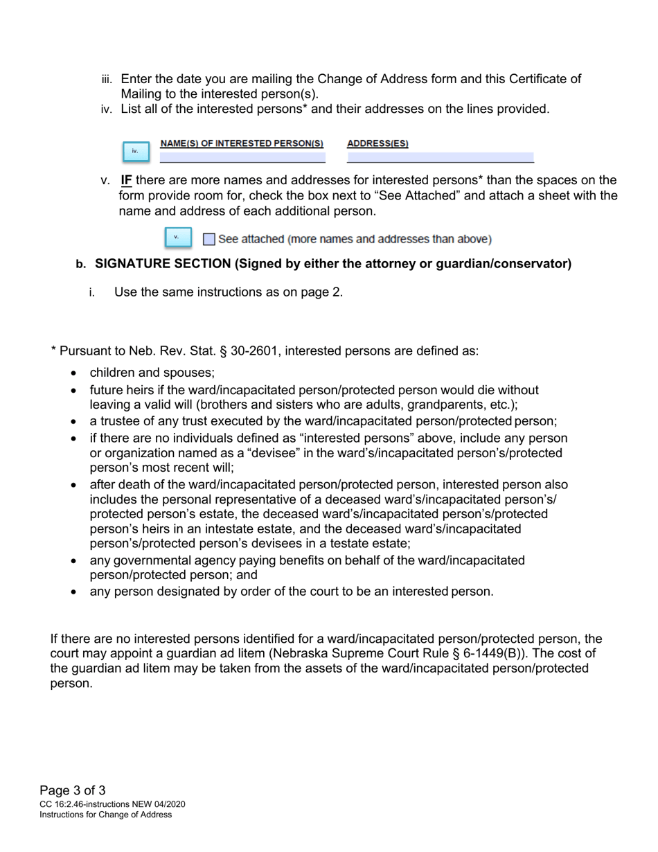 Instructions for Form CC16:2.46 Address Change Notification and Certificate of Mailing - Nebraska, Page 3