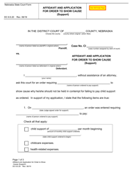 Form DC6:5.20 Affidavit and Application for Order to Show Cause (Support) - Nebraska
