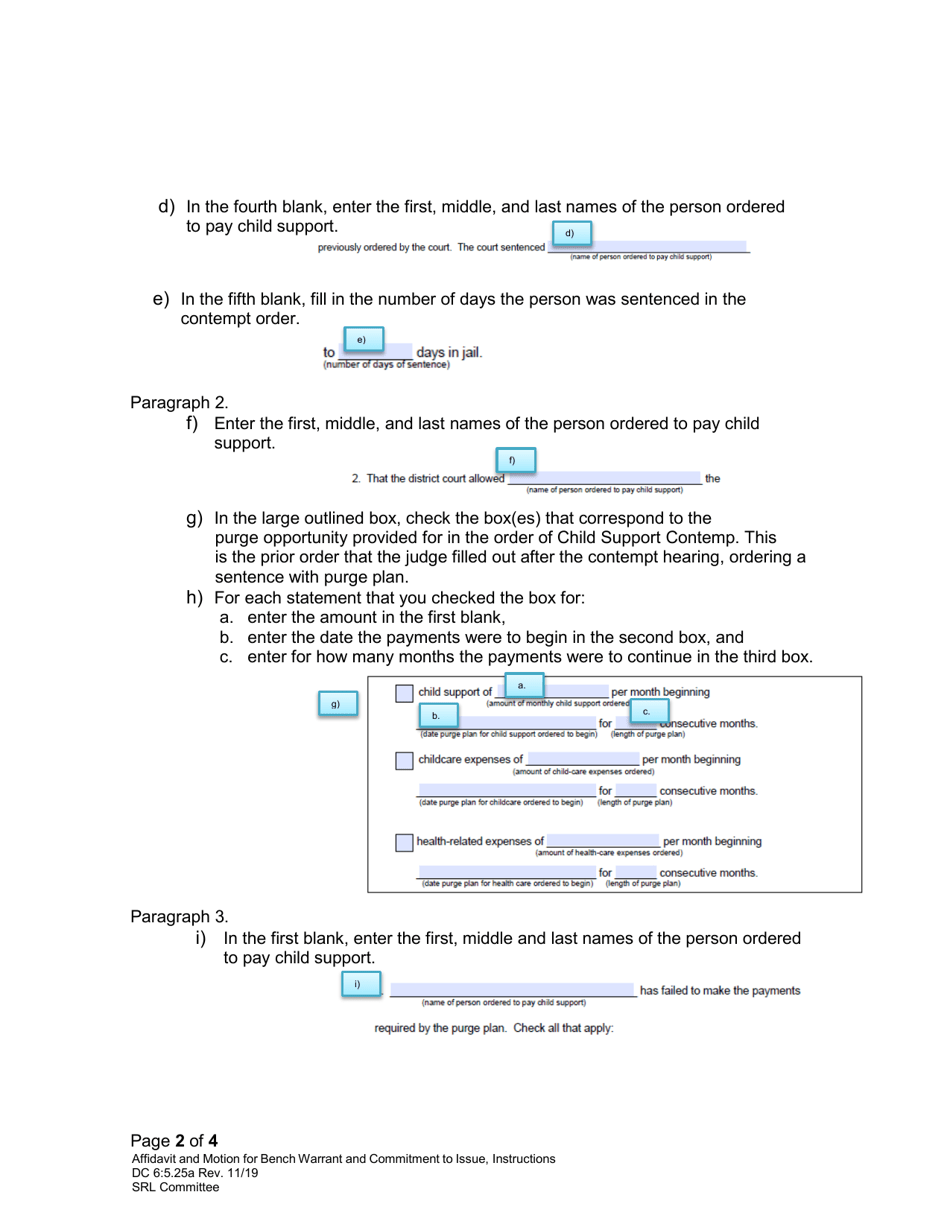 Instructions for Form DC6:5.25 Affidavit and Motion for Bench Warrant and Commitment to Issue - Nebraska, Page 2