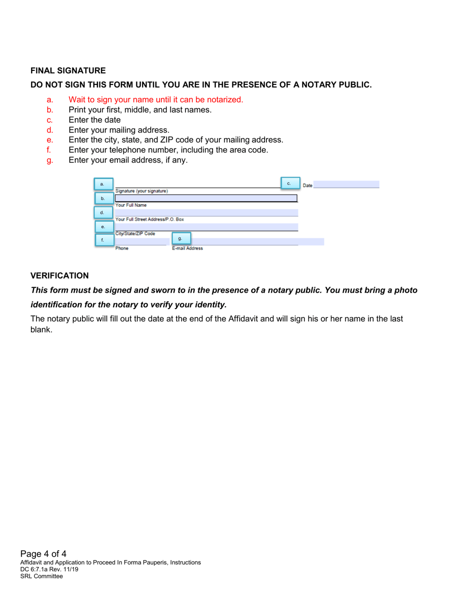 Instructions for Form DC6:7.1 Affidavit and Application to Proceed in Forma Pauperis (Request to Proceed Without Payment of Fees) - Nebraska, Page 4