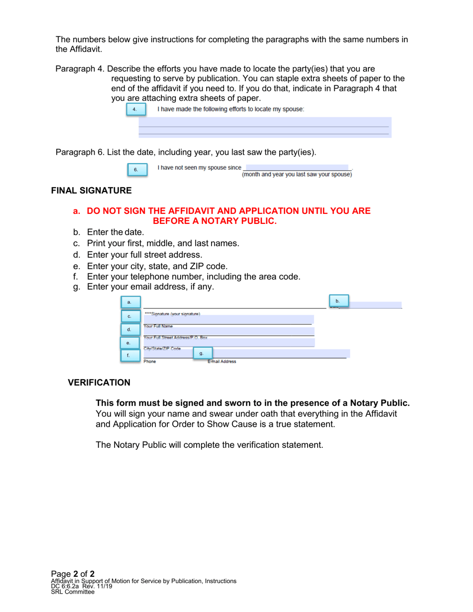 Instructions for Form DC6:6.2 Affidavit in Support of Motion for Service by Publication - Nebraska, Page 2