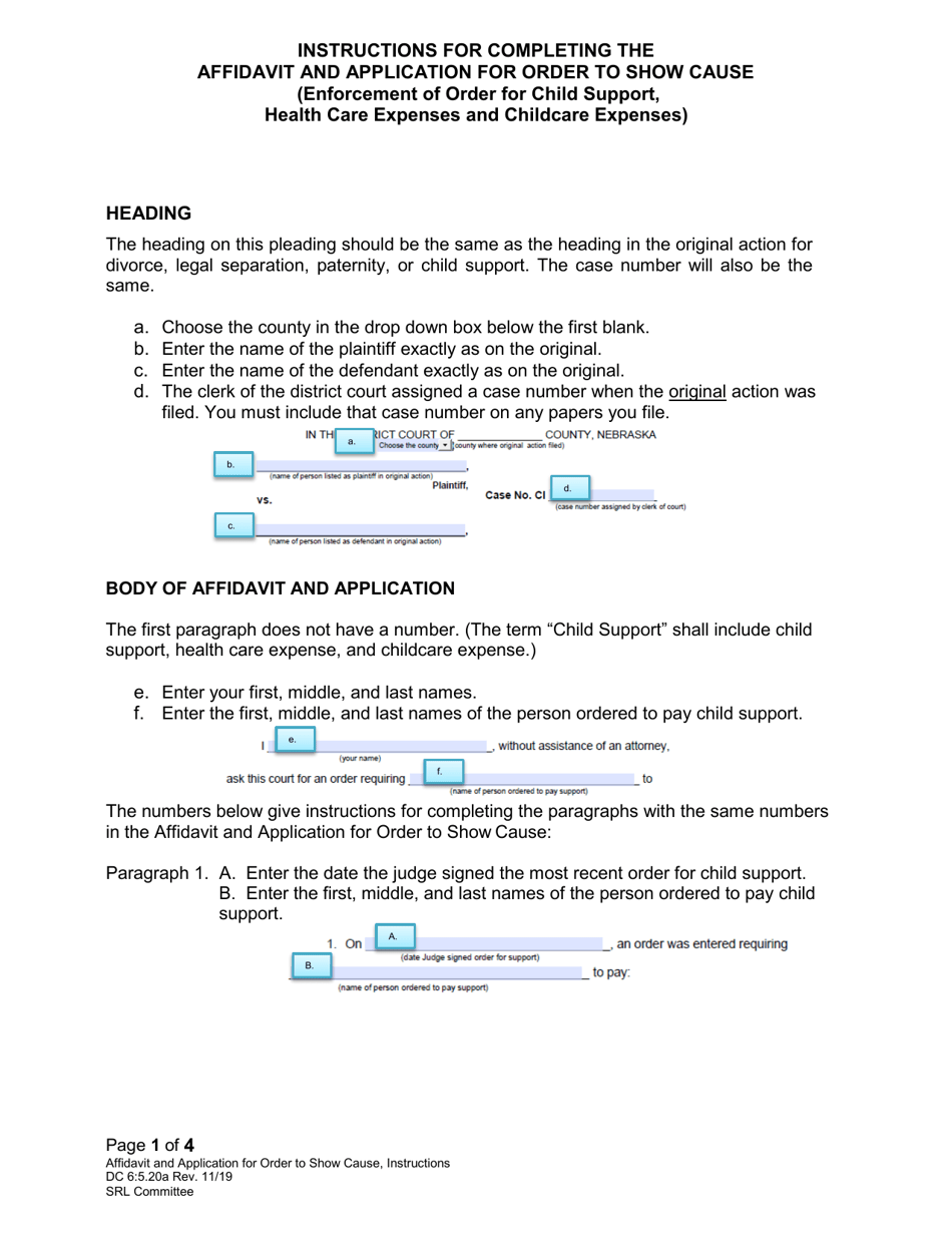 Download Instructions for Form DC6:5.20 Affidavit and Application for ...