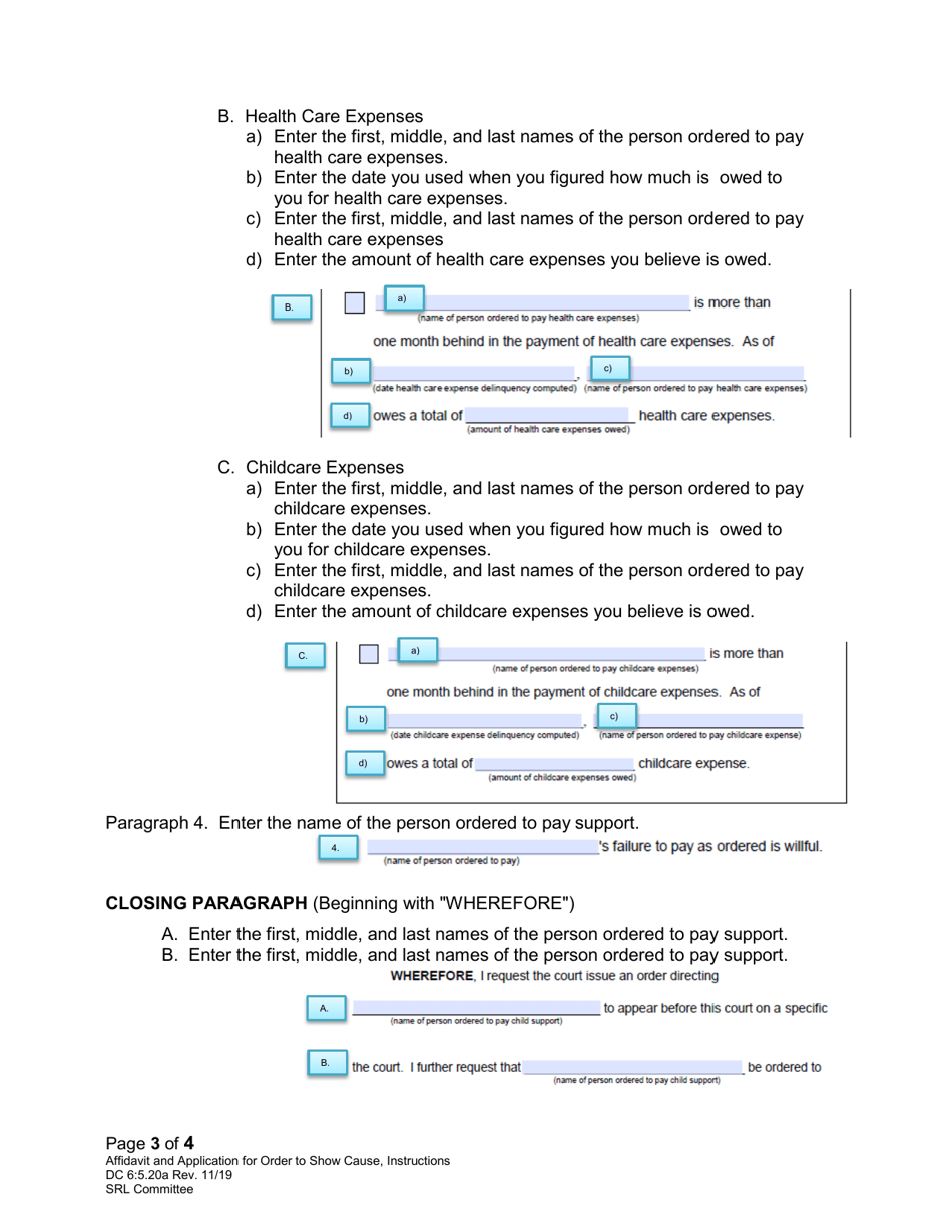 Instructions for Form DC6:5.20 Affidavit and Application for Order to Show Cause (Support) - Nebraska, Page 3