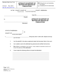Document preview: Form CC6:6.2 Affidavit in Support of Motion for Service by Publication - Nebraska