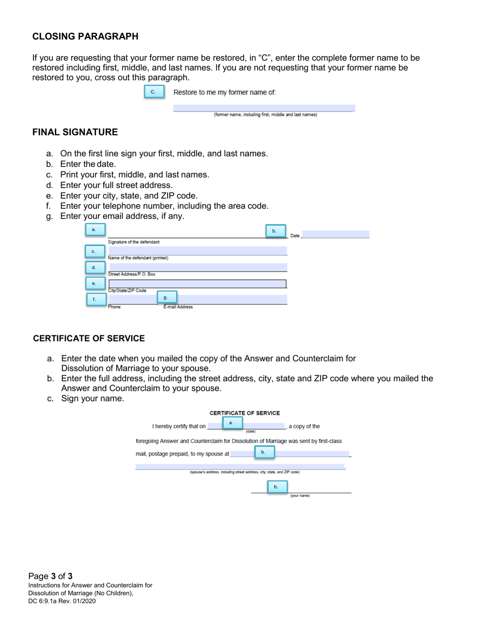 Instructions for Form DC9:1 Answer and Counterclaim for Dissolution of Marriage (No Children) - Nebraska, Page 3