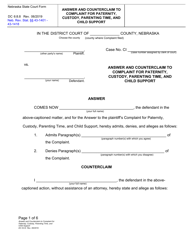 Form DC6:8.8 Answer and Counterclaim to Complaint for Paternity, Custody, Parenting Time, and Child Support - Nebraska