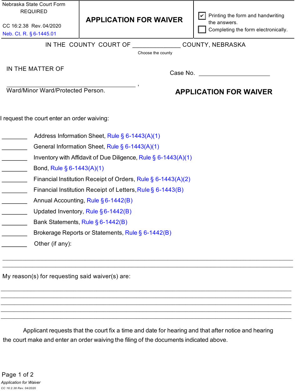 Form CC162.38 Download Fillable PDF or Fill Online Application for