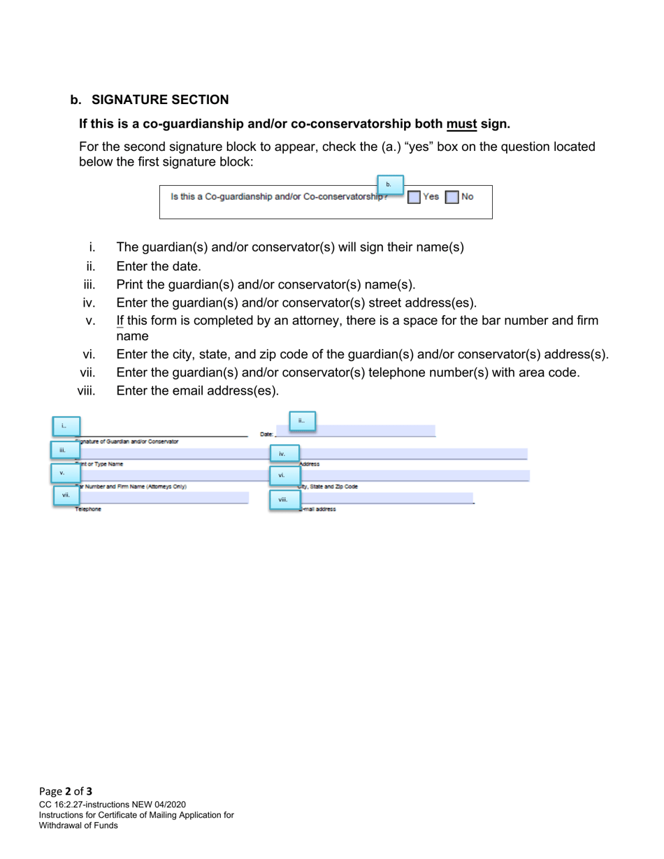 Instructions for Form CC16:2.27 Certificate of Mailing Application for Withdrawal of Funds - Nebraska, Page 2