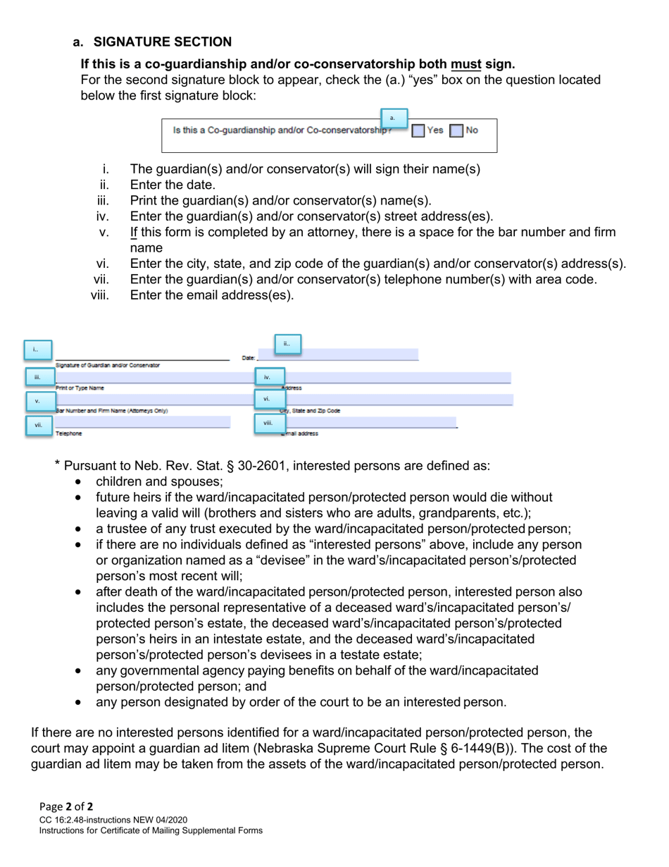 Instructions for Form CC16:2.48 Certificate of Mailing Supplemental Annual Budget Reporting Form(S) - Nebraska, Page 2