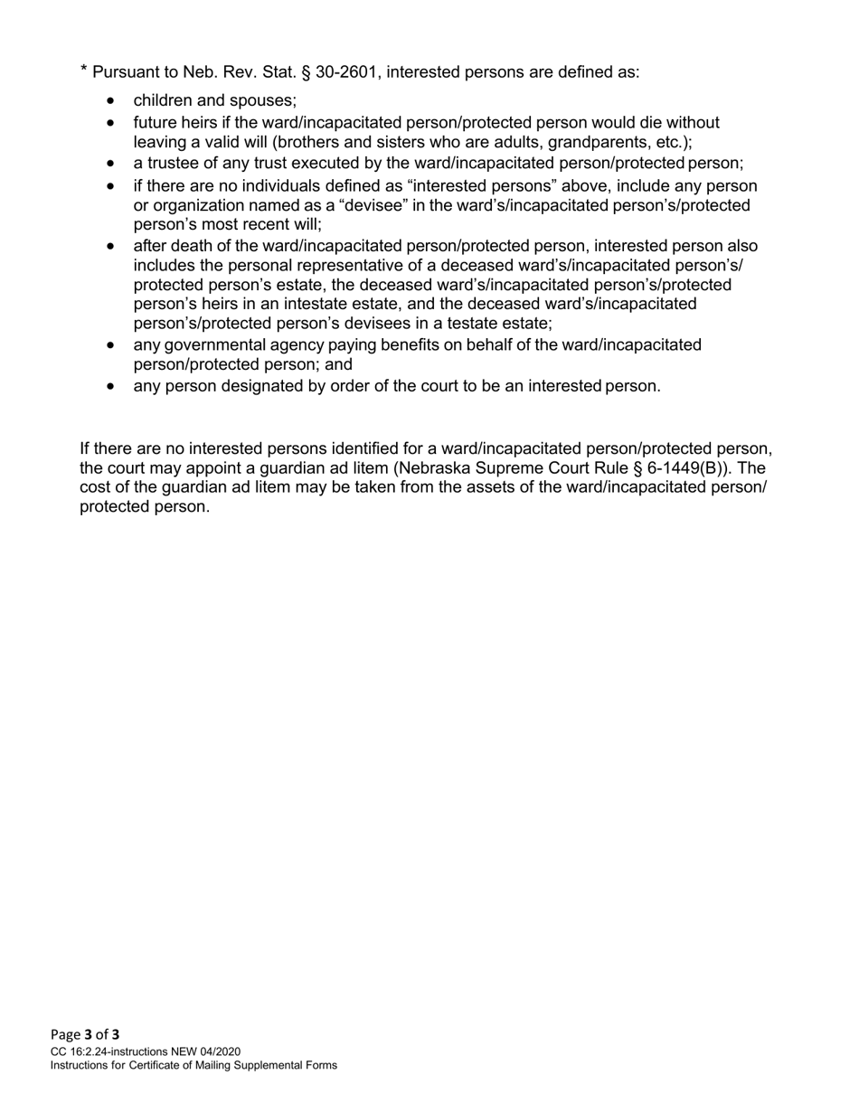 Instructions for Form CC16:2.24 Certificate of Mailing Supplemental Annual Reporting Form(S) - Nebraska, Page 3