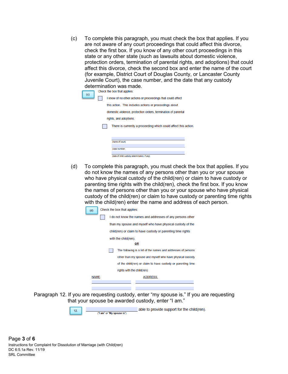 Instructions for Form DC6:5.1 Complaint for Dissolution of Marriage (With Child(Ren)) - Nebraska, Page 3