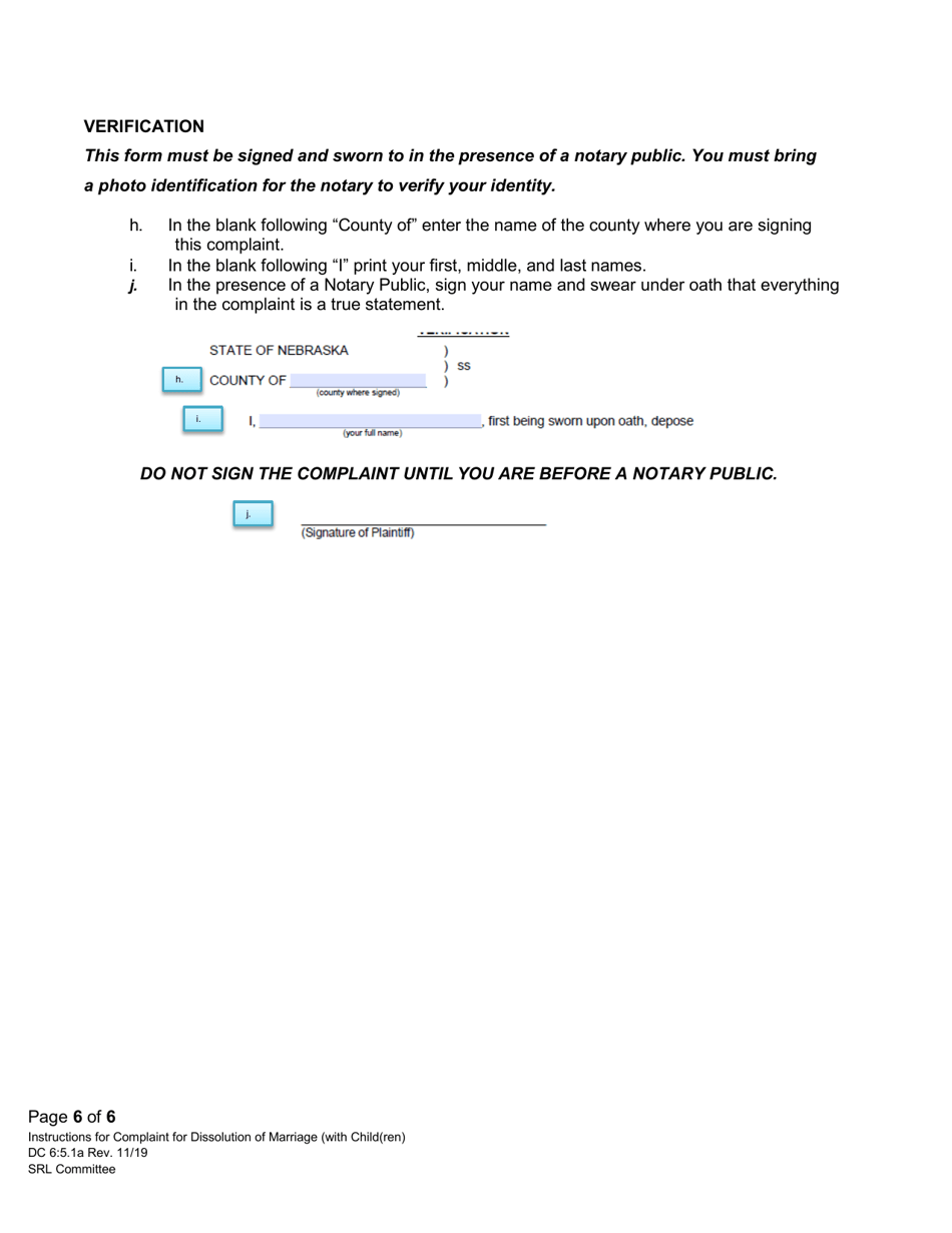 Instructions for Form DC6:5.1 Complaint for Dissolution of Marriage (With Child(Ren)) - Nebraska, Page 6