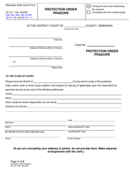 Form DC19:1 &quot;Protection Order Praecipe&quot; - Nebraska