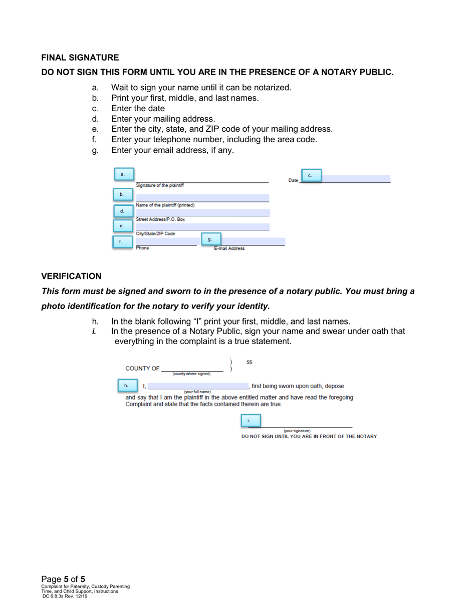 Instructions for Form DC6:8.3 Complaint for Paternity, Custody, Parenting Time, and Child Support - Nebraska, Page 5