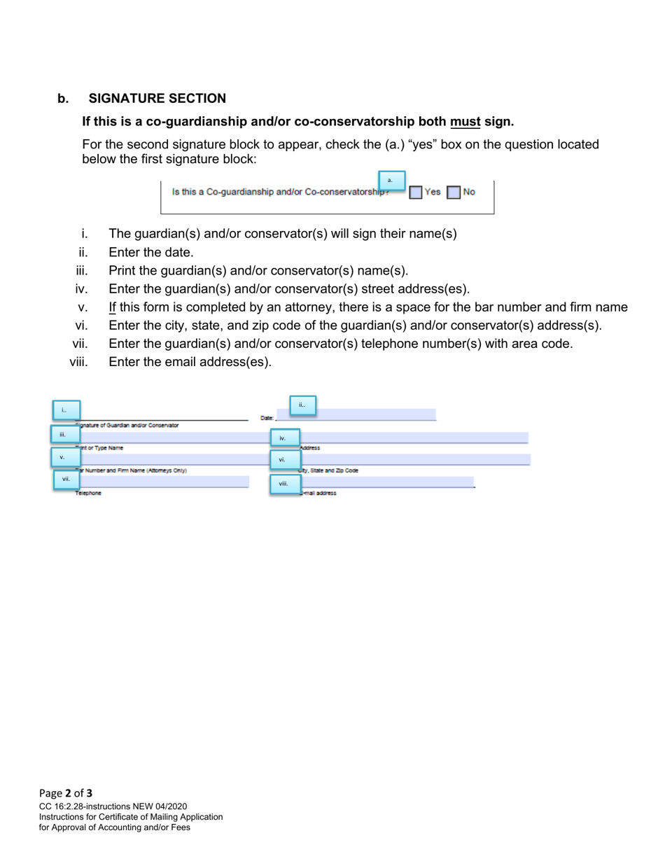 Instructions for Form CC16:2.28 Certificate of Mailing Application for Approval of Accounting and / or Fees - Nebraska, Page 2