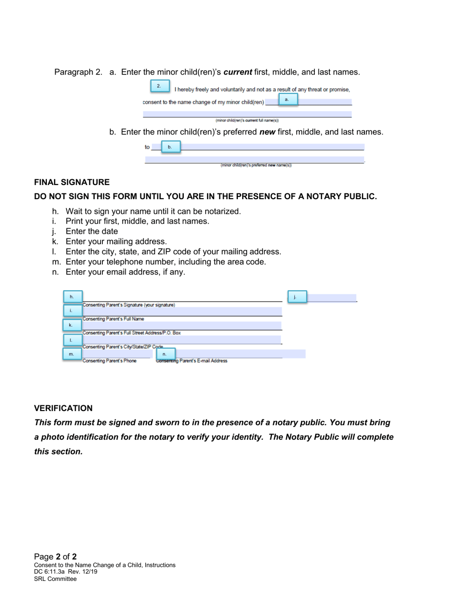Instructions for Form DC6:11.3 Consent for the Name Change of a Minor Child - Nebraska, Page 2