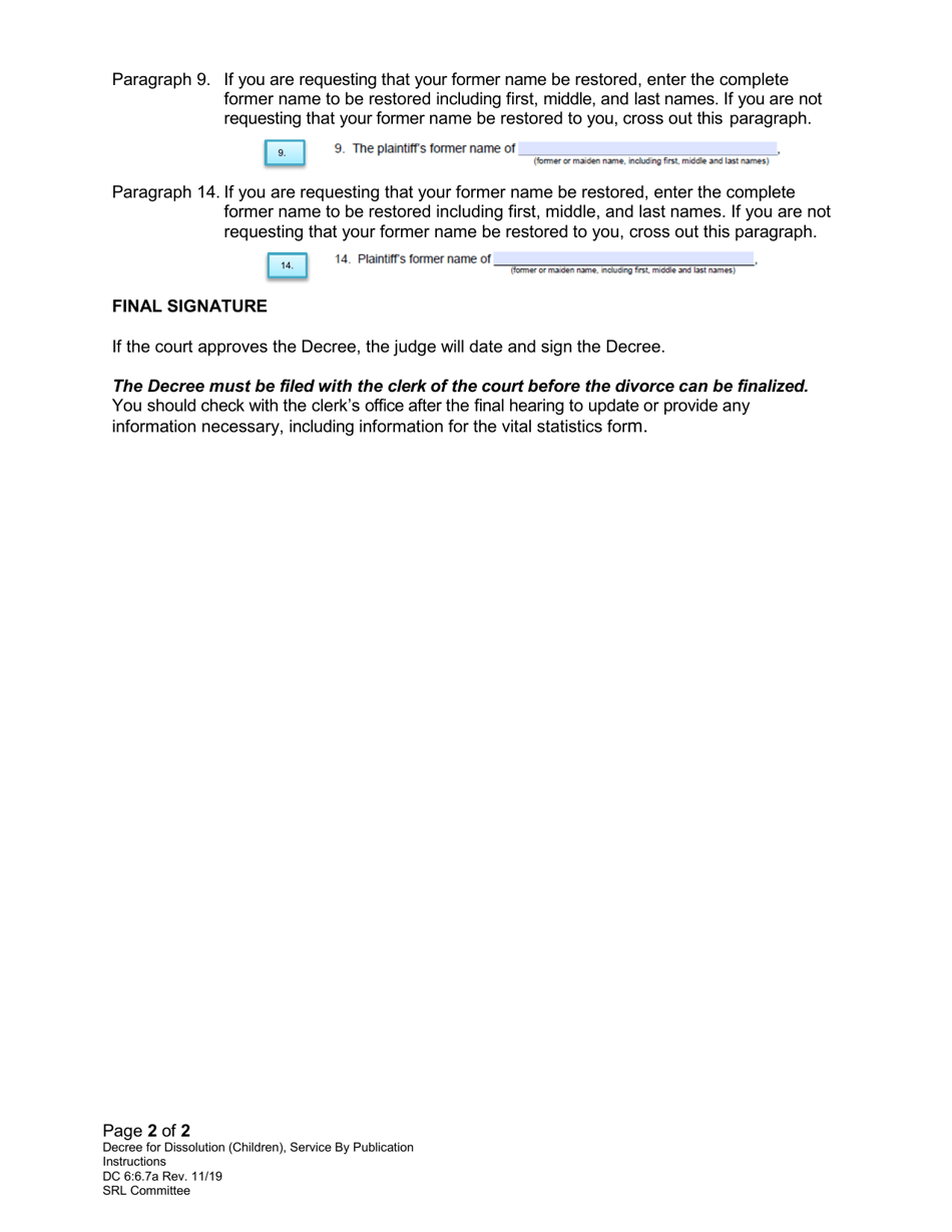 Instructions for Form DC6:6.7 Decree - With Children - Service by Publication - Nebraska, Page 2