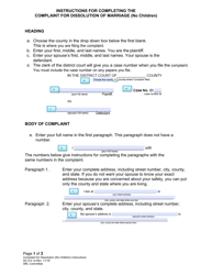 Instructions for Form DC6:4.1 Complaint for Dissolution of Marriage (No Children) - Nebraska