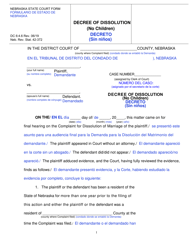 Document preview: Form DC6:4.6 Decree of Dissolution (No Children) - Nebraska (English/Spanish)