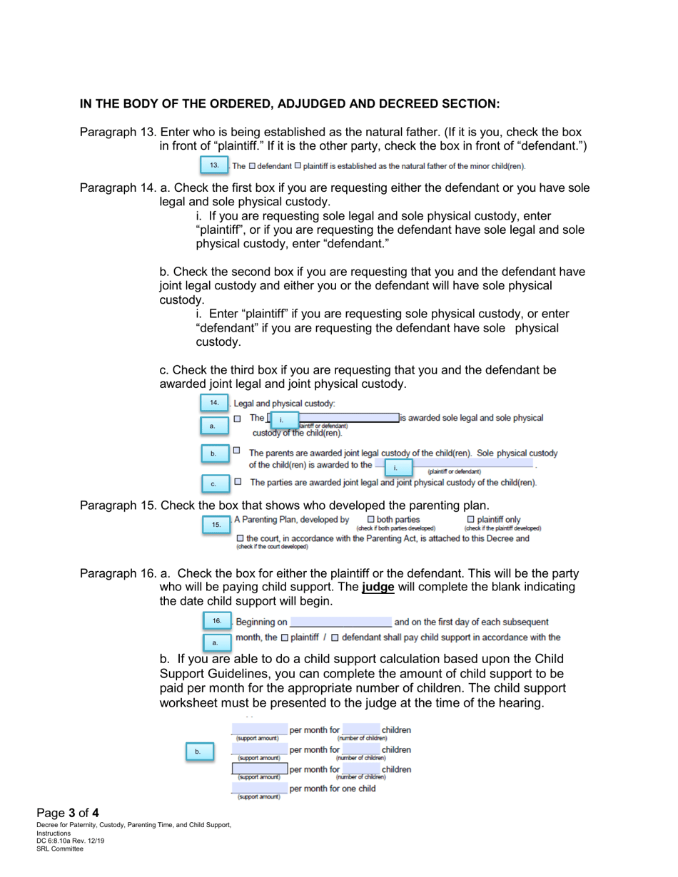 Instructions for Form DC6:8.10 Decree of Paternity, Custody, Parenting Time, and Child Support - Nebraska, Page 3