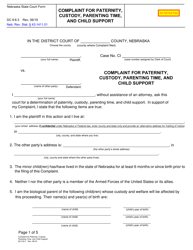 Form DC6:8.3 Complaint for Paternity, Custody, Parenting Time, and Child Support - Nebraska