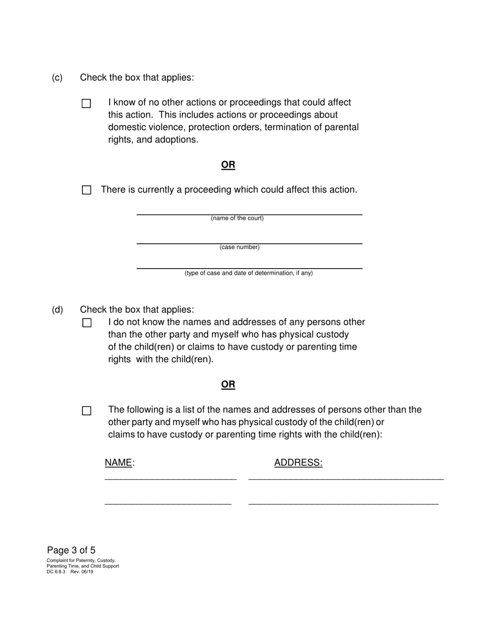 Form DC6:8.3 Complaint for Paternity, Custody, Parenting Time, and Child Support - Nebraska, Page 3