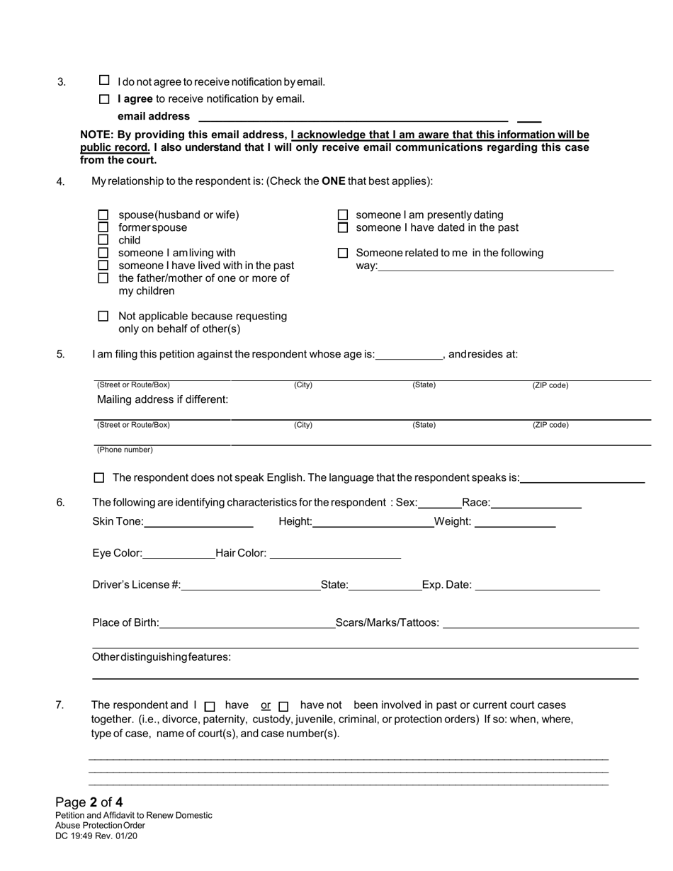 Form Dc19:49 Download Fillable Pdf Or Fill Online Petition And 