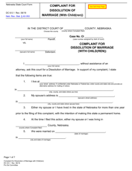 Form DC6:5.1 Complaint for Dissolution of Marriage (With Child(Ren)) - Nebraska