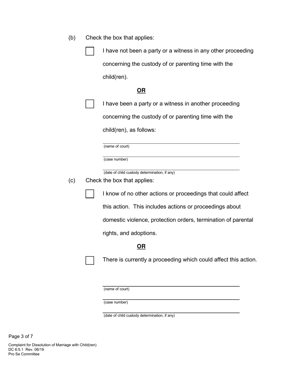 Form DC6:5.1 Complaint for Dissolution of Marriage (With Child(Ren)) - Nebraska, Page 3