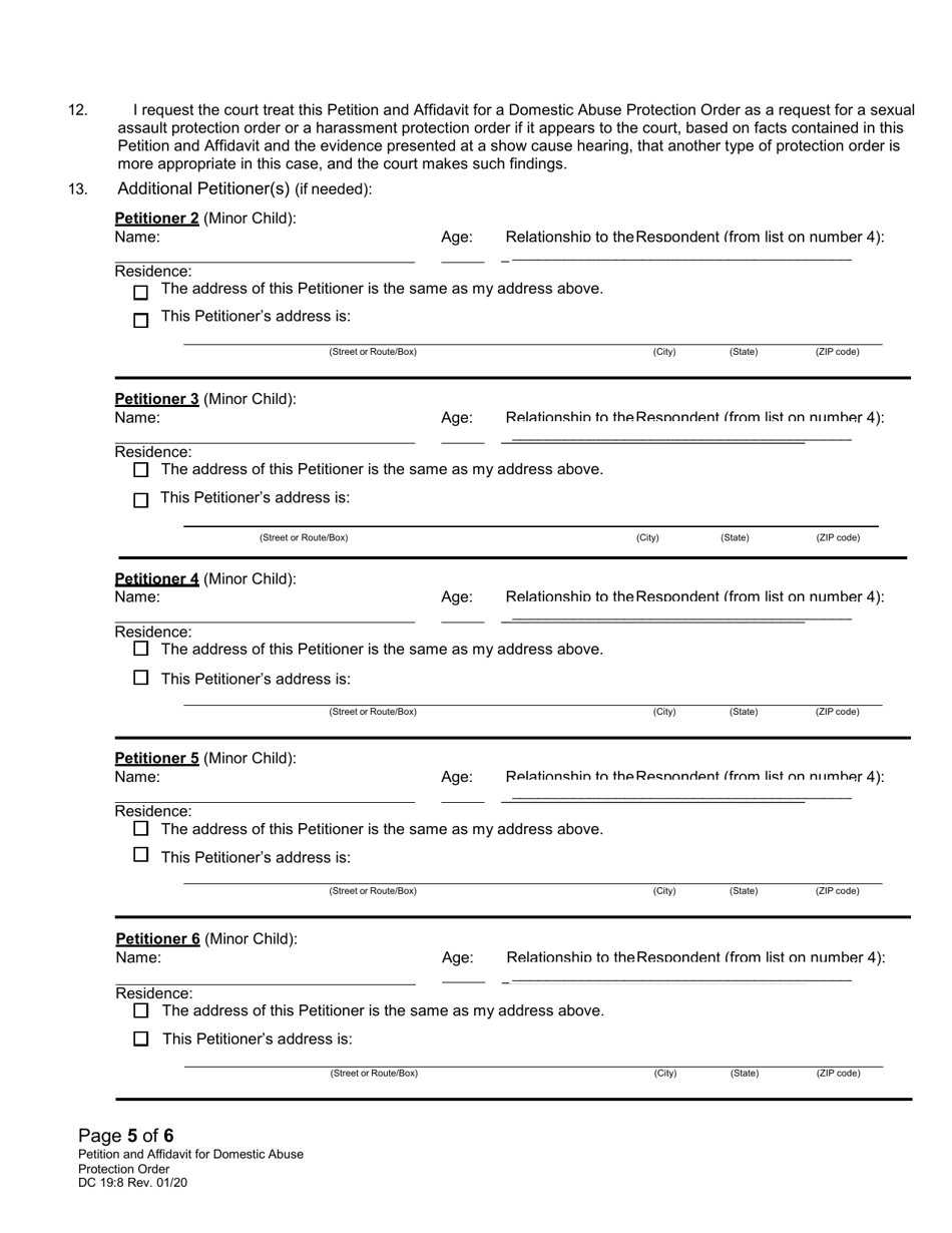 Form DC19:8 Petition and Affidavit to Obtain Domestic Abuse Protection Order - Nebraska, Page 5