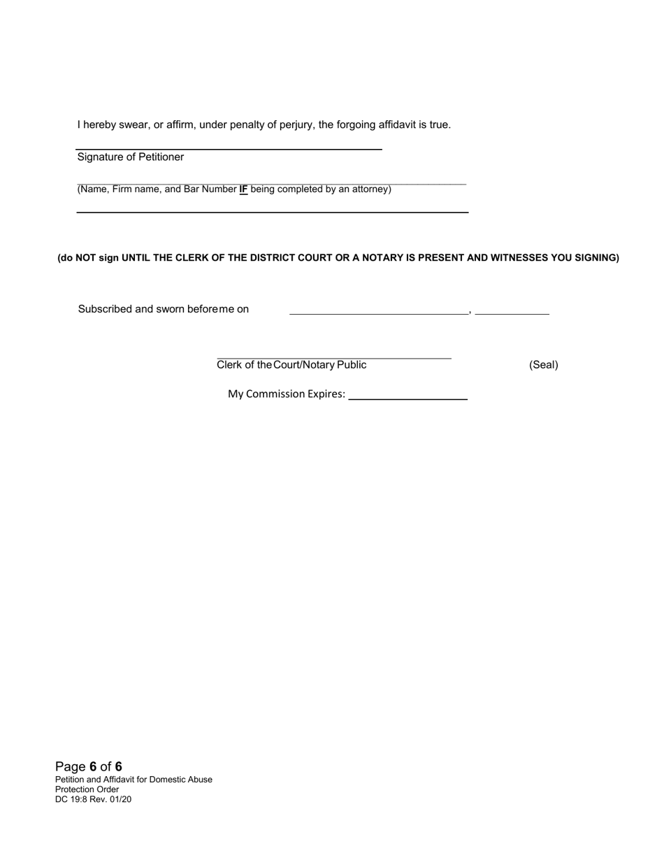 Form DC19:8 Petition and Affidavit to Obtain Domestic Abuse Protection Order - Nebraska, Page 6