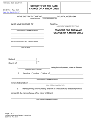 Document preview: Form DC6:11.3 Consent for the Name Change of a Minor Child - Nebraska