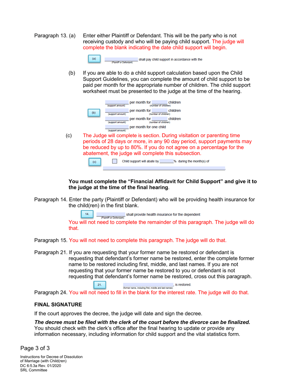 Instructions for Form DC6:5.3 Decree of Dissolution of Marriage (With Child(Ren)) - Nebraska, Page 3