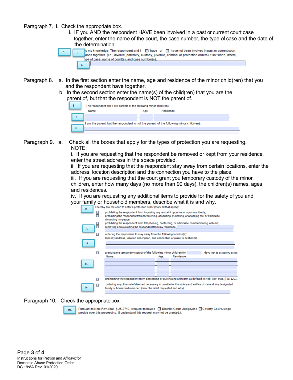 Instructions for Form DC19:8 Petition and Affidavit to Obtain Domestic Abuse Protection Order - Nebraska, Page 3