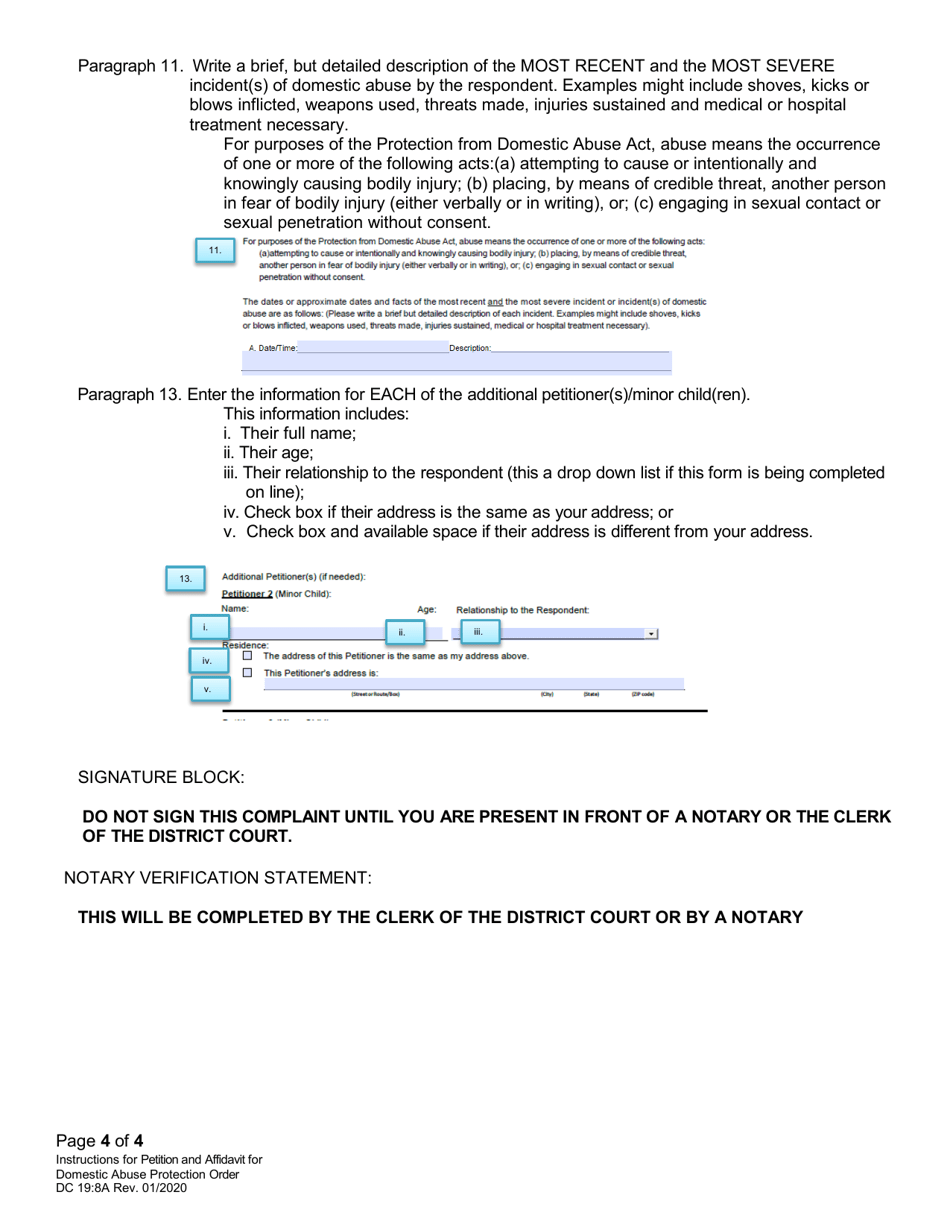 Instructions for Form DC19:8 Petition and Affidavit to Obtain Domestic Abuse Protection Order - Nebraska, Page 4