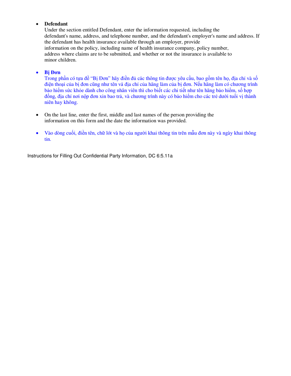 Instructions for Form DC6:5.11 Confidential Party Information - Nebraska (English / Vietnamese), Page 2