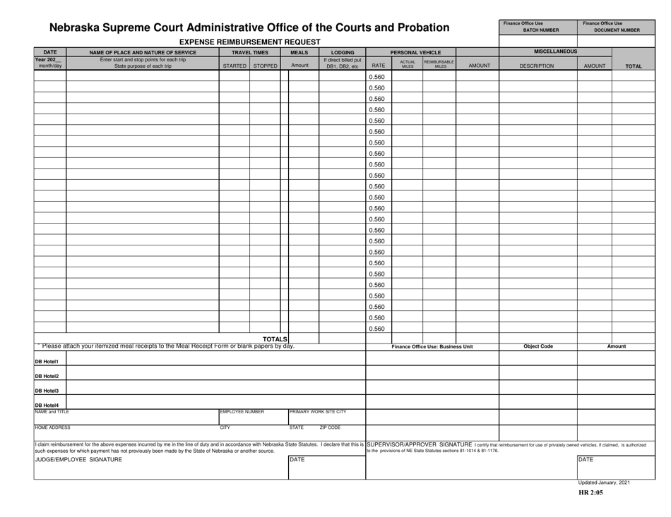 Form HR2:05 Expense Reimbursement Request - Nebraska, Page 1