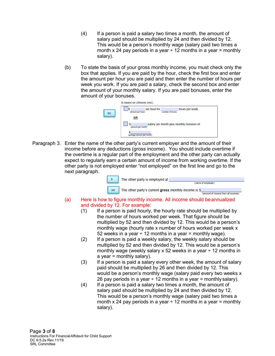 Instructions for Form DC6:5.2 Financial Affidavit for Child Support - Nebraska, Page 3