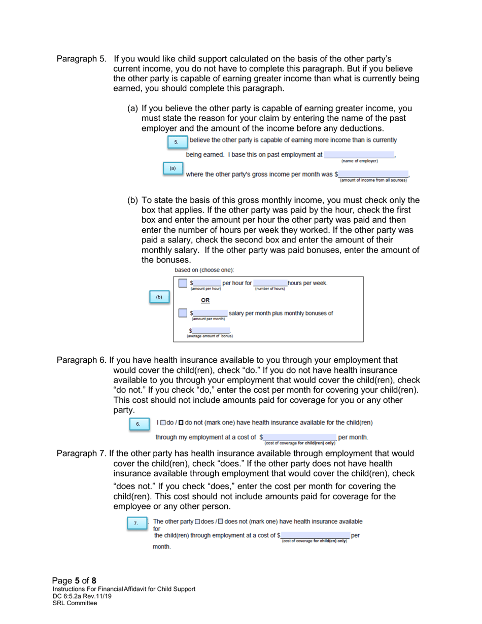 Instructions for Form DC6:5.2 Financial Affidavit for Child Support - Nebraska, Page 5
